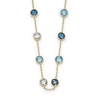10k Gold Polished CZ Cubic Zirconia Simulated Diamond and 6.0bt Blue Topaz 20 Station Necklace 18 Inch Jewelry for Women