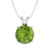 Clara Pucci 3.0 ct Round Cut Genuine Natural Green Peridot Solitaire Pendant Necklace With 16