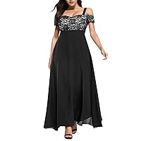 Prom Maxi Dress for Women Evening Off Shoulder Plus Size Ruffle Ruched Dress Club Loose Fit Solid Dress