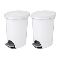 Sterilite 2.6 Gallon Ultra StepOn Wastebasket w/ Lid, Small Plastic Trash Can for the Bathroom, Bedroom, or Dorm, Pedal and Liner, White, 2-Pack