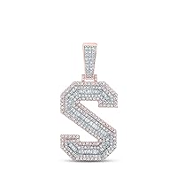 The Diamond Deal 10kt Two-tone Gold Mens Baguette Diamond S Initial Letter Charm Pendant 1-3/4 Cttw