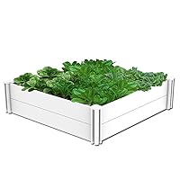 4'x4' White Vinyl Raised Garden Bed Kit, Outdoor Above Ground Garden Box for Growing Vegetables, Flowers, Herbs, DIY Gardening, Whelping Pen and More