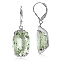 Silvershake 22.26ct. 18x13mm Natural Oval Shape Green Amethyst White Gold Plated 925 Sterling Silver Leverback Earrings