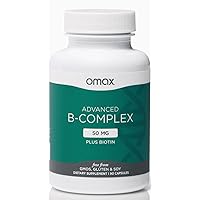 Omax3 Advanced Vitamin B Complex 50MG with Biotin | Strong & Shiny Hair, Skin Nails, Support Stress, Immunity, Energy Metabolism, 90 Capsules