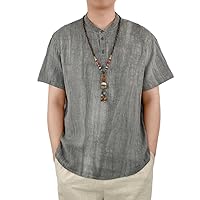 Men's Chinese Style Linen Shirt for Men Short Sleeve Shirt