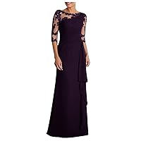 YZHM Women's Elegant Maxi Dress for Wedding Guest 3/4 Sleeve Evening Party Dress Lace Cocktail Dress A-Line Prom Gowns Vestido de Fiesta para Mujer