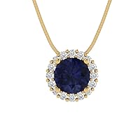 Clara Pucci 1.30 ct Round Cut Pave Halo Genuine Simulated Blue Sapphire Solitaire Pendant With 18