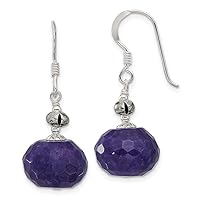 925 Sterling Silver Faceted Dark Purple Dyed Jade DReligious Guardian Angel Shepherd Hook Earrings Measures 36.3x14.25mm Wide Jewelry Gifts for Women
