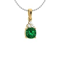 0.06 cttw Natural Diamond Solitaire Pendant Necklace 925 Sterling Silver (J-K Color. I1 Clarity) for Womens (Sterling-Silver, Emerald)
