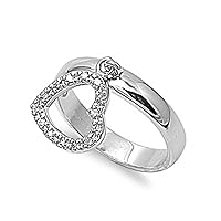 Sac Silver Women's Clear CZ Heart Ring Fashion Polished Band Rhodium Finish 7mm Sizes 5-9