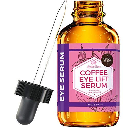 Coffee Eye Lift Serum by Leven Rose Pure, Organic, Natural Reduces Puffiness, Anti Aging, Brightens Tired Eyes 1 oz