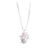 Happyyami S925 Sterling Silver Rat Crystal Pendant Necklace Jewelry Animal Pendant Necklace for Women (Silver)