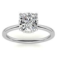 Moissanite Solitaire Ring, 1.0 Carat Cushion Cut, 14K White Gold Setting, Sterling Silver Band