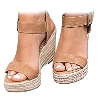 AOSPHIRAYLIAN Wedge Sandals for Women Dressy Summer Open Toe High Heel Ankle Strappy Platform Espadrilles Wedding Comfortable Shoes