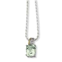 925 Sterling Silver Lobster Claw Closure and 14K Green Amethyst and Diamond Necklace 17 Inch Measures 7mm Wide Jewelry Gifts for Women