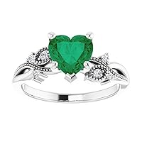 Twig Leaf 2 CT Heart Shape Engagement Ring 925 Silver/10K/14K/18K Solid Gold Woodland Green Emerald Ring Branch Green Emerald Wedding Ring May Birthstone Bridal Ring Anniversary Ring Perfact for Gifts