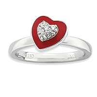 925 Sterling Silver Moveable Red Enamel Stackable Expressions Polished Enameled CZ Cubic Zirconia Simulated Diamond Love Heart Ring Size 7 Jewelry for Women