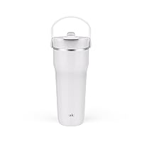 Zak Designs Harmony 2-in-1 Coffee Tumbler for Travel or At Home, 30oz Recycled Stainless Steel is Leak-Proof When Closed and Vacuum Insulated with Handle (Linen White)