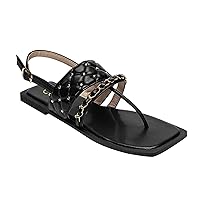 Slide Sandals Womens Braided Open Toe Flat Slip-On Sandals T-Strap Sandals with Adjustable Metal Buckle, Square Open Toe Mules Woven Leather Slipper Summer Fashion Shoes Casual