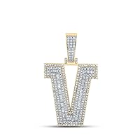 The Diamond Deal 10kt Two-tone Gold Mens Baguette Diamond V Initial Letter Charm Pendant 2 Cttw