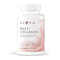 Alaya Naturals Hydrolyzed Multi Collagen Peptides Protein Capsules - Type I, II, III, V, X Grass-Fed Bovine, Chicken, Marine Collagen Supplement with MSM + GC (Capsules - 120 Count)