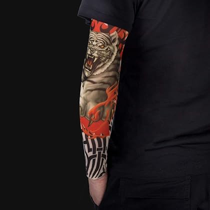 Gospire 6 Pcs Stretchy Nylon Fake Temporary Tattoo Sleeves Body Art Arm Stockings Slip Accessories Halloween Tattoo Soft For Men Women