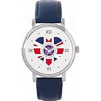Queen's Platinum Jubilee Union Jack Heart Watch 2022 for Women, Analogue Display, Japanese Quartz Movement Watch with Navy Leather Strap, Custom Made