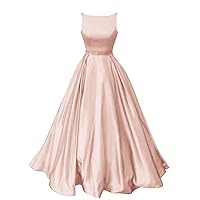 Long Prom Dresses with Pockets Satin Formal Beaded A-line Evening Gowns for Women Rose Gold 10