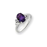Solid 14k White Gold 10x8mm Oval Amethyst Purple February Gemstone Diamond Engagement Ring (.06 cttw.)