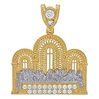 10k Two tone Gold Mens CZ Cubic Zirconia Simulated Diamond Last Supper Religious Charm Pendant Necklace Jewelry for Men