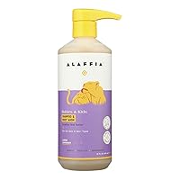 Alaffia Babies and Kids Shampoo and Body Wash, Gentle and Calming Support for Soft Hair and Skin with Shea Butter, Neem, and Coconut Oil, Fair Trade, Lemon Lavender, 16 Fl Oz