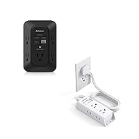 Black USB Wall Charger Surge Protector - Addtam 5 Outlet Extender with 4 USB Charging Ports (1 USB C) and Cruise Essentials Flat Plug Power Strip