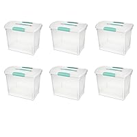 Sterilite Large Nesting ShowOffs, Stackable Small Storage Bin with Latching Lid and Handle, Plastic Container to Organize Office Files, Clear, 6-Pack