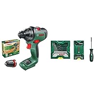 Bosch AdvancedDrill 18 Cordless Screwdriver (without Battery, 18 V, HMI, in Box) + 25 + 15 + 1 Mini X-Line Set Plus Handle (for Metal, Wood, Stone, Drill Accessories)
