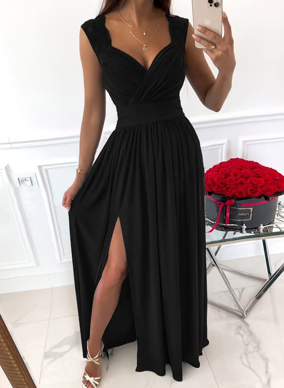 Dokotoo Womens 2023 Formal Dresses Wrap V-Neck Ruched Sexy Bridesmaid Wedding Guest Maxi Dresses