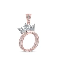 10K Two-tone Gold Mens Diamond Crown O Letter Charm Pendant 1-3/8 Ctw.