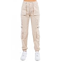 TwiinSisters Women's Fashion Casual Stretch High Waist Cargo Denim Jeans Jogger Pants with Drawstring Tie Belt for Women