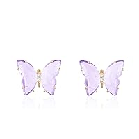 Butterfly Shape Crystal Gold Stud Earrings for Women Girls