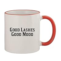 Good Lashes Good Mood - 11oz Ceramic Colored Rim & Handle Coffee Mug, Red