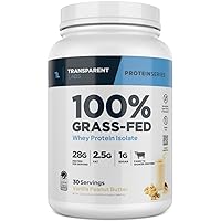 Transparent Labs Grass-Fed Whey Protein Isolate - Naturally Flavored, Gluten Free Whey Protein Powder with 28g of Protein per Serving & 9 Amino Acids - 30 Servings, Vanilla Peanut Butter