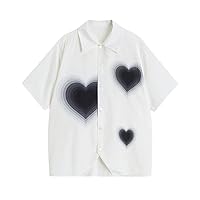 Fashion Women's Short Sleeve Shirts Korean Style Loose Spring Fashion Harajuku Heart Print Casual Street Shirts