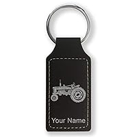 LaserGram Rectangle Keychain, Old Farm Tractor, Personalized Engraving Included (Black with Silver)