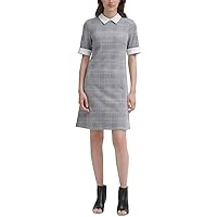 DKNY Womens Gray Stretch Zippered Plaid Short Sleeve Point Collar Above The Knee Wear to Work Shirt Dress 2