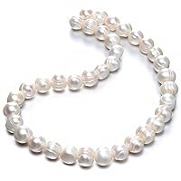 Adabele 1 Strand Real Natural Potato Round White Cultured Freshwater Pearl Loose Beads 9-10mm for Jewelry Craft Making 14 inch fp4-10
