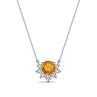 Round Citrine & Diamond 0.50 ctw Women Half Halo Pendant Necklace 14K Gold