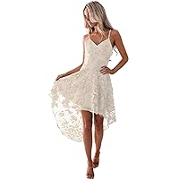 Women's Flower Lace Sleeveless Cocktail Party Dress Hi-Lo Bridesmaid Dress Swing Formal Evening Dress