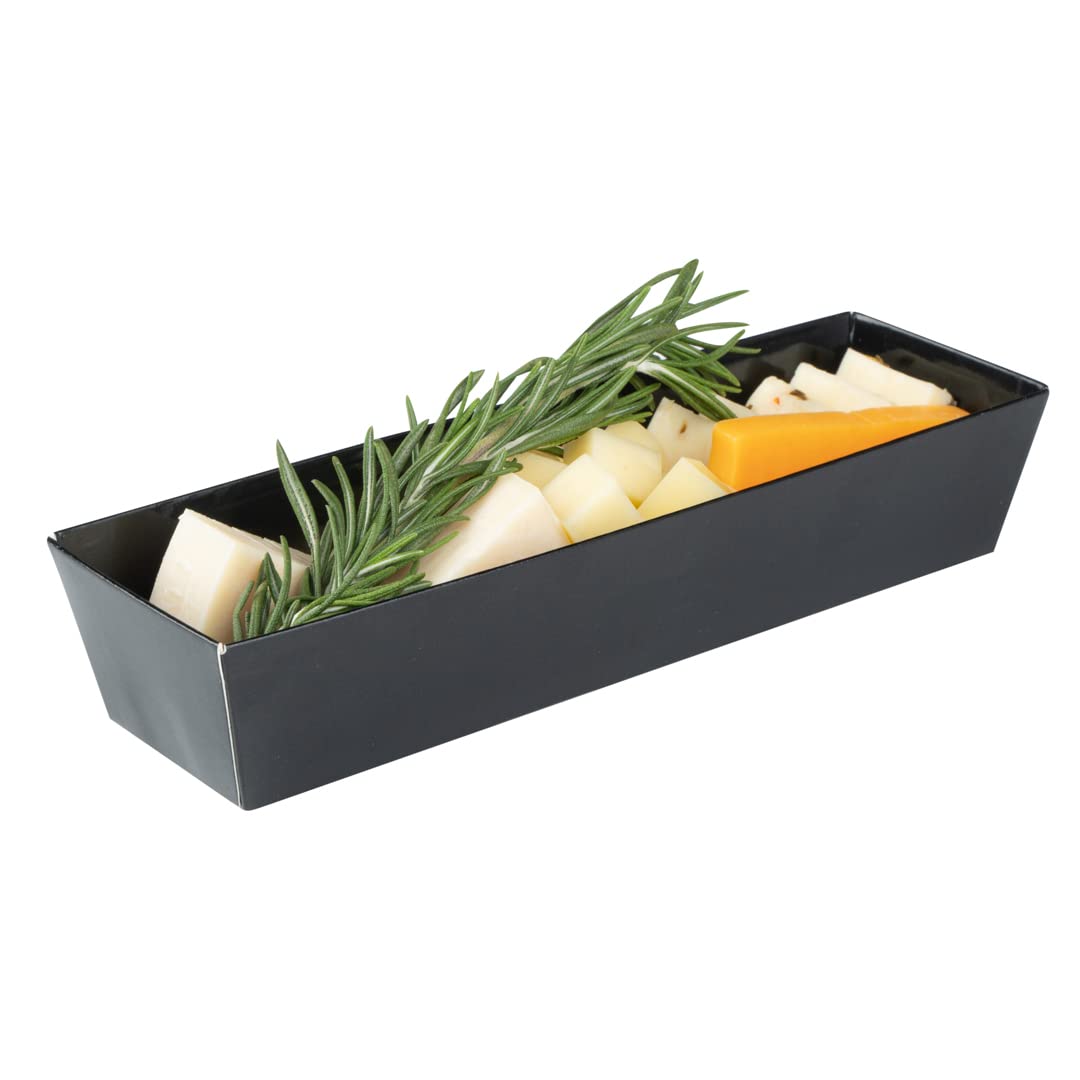 Restaurantware Matsuri Vision 6.5 x 1.7 x 1.4 Inch Sushi Trays, 100 Greaseproof Sushi Packaging Boxes - Lids Sold Separately, Disposable, Black Paper Sushi Containers, For Appetizers Or Desserts