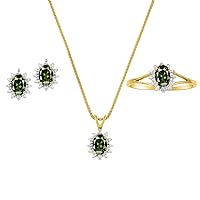 Rylos Matching Jewelry For Women 14K Yellow Gold - Diamond & Green Sapphire- Ring, Earring & Pendant Necklace 6X4MM Color Stone Gemstone Jewelry For Women Gold Jewelry