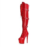 Crossdress 17cm Shiny Surface Over The Knee Boots Belt Buckle Stripper High Heels 7Inch Pole Dance Gothic Women Sexy Fetish Punk