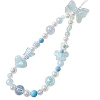 LUVI Beaded Phone Charm Lanyard Wrist Strap Love Heart Bow Beads Butterfly Chain Flower String Pearl Bling Bracelet Keychain Cute Fashion for Women Girls